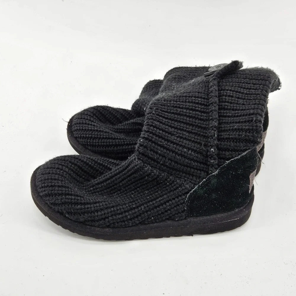 UGG Classic Cardy Black Knit Button Tall Slouch Winter Boots Cozy Size 5